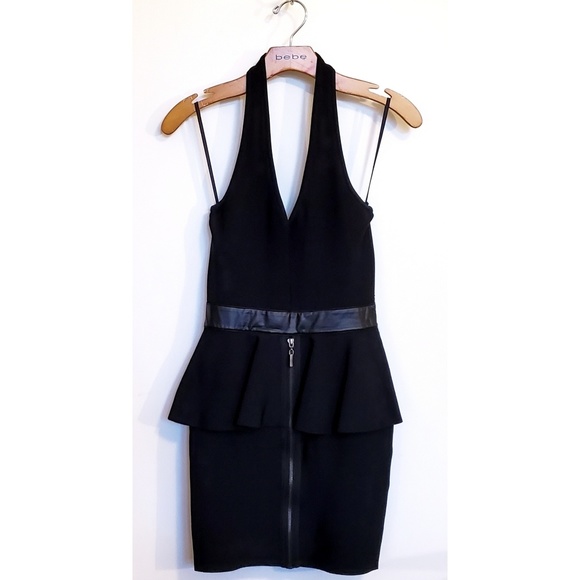 bebe Black Halter Peplum Bandage Dress - Picture 3 of 8